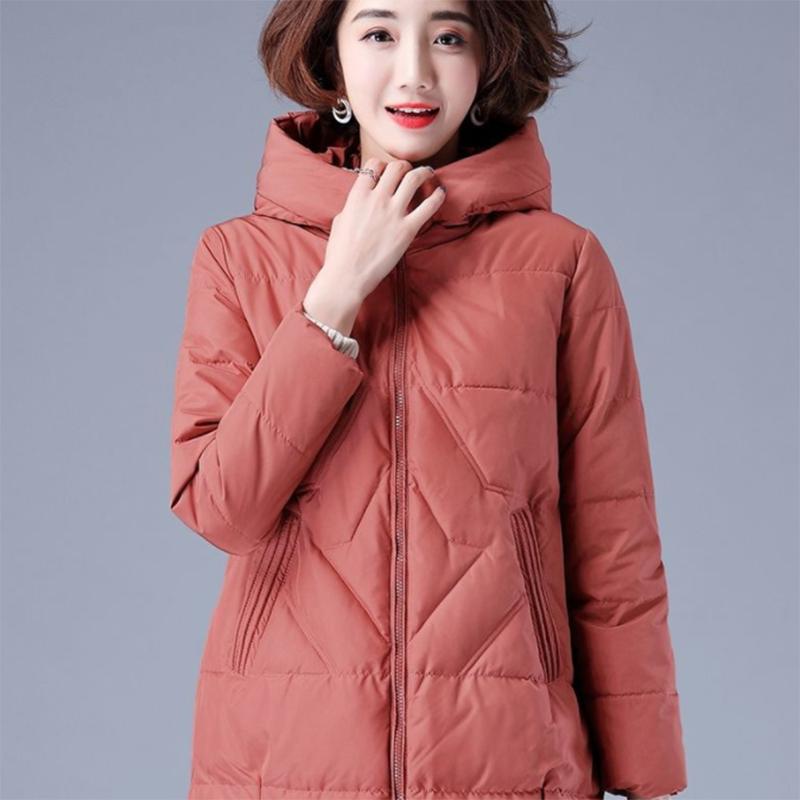 Women's Mid-length Down Jacket Winter Korean Loose Cotton Clothes Casual Hooded Padded Jacket