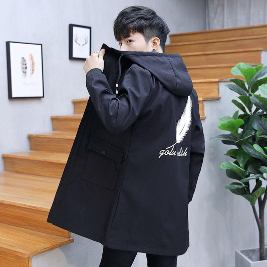 Windbreaker Men's Clothes Spring and Autumn Jacket Woolen Coat Medium and Long Section Large Size Handsome  Jacket Men's Long Thin