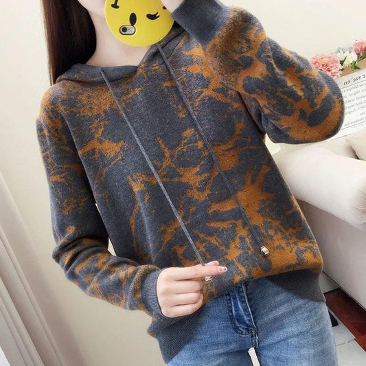 Autumn and Winter Loose Hooded Sweater Thickened Pullover Knitted Sweater Fashion Simple Female Top