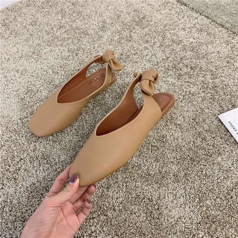 Flat Single Shoes Women Bow Spring Korean Square Toe Shoes All-match Flat-heeled Soft-soled Peas Shoes