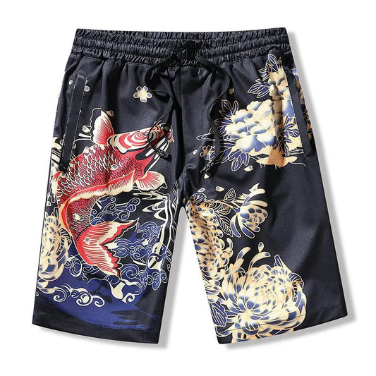 Summer Ice Silk Men's Shorts Casual Sports Five-point Pants Loose Large Size Beach Pants Thin Digital Printing Pants