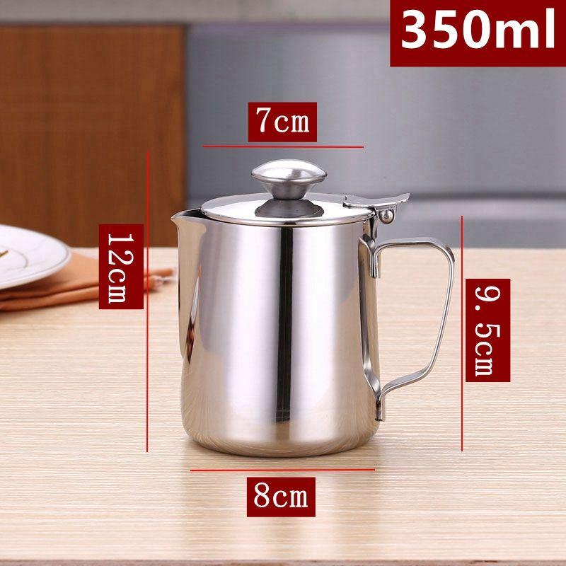 Milk Frothing Pitcher Jug with Lid and Measurment - Upgraded Thicken 304 Stainless Steel Measuring Cups Coffee Foam Container