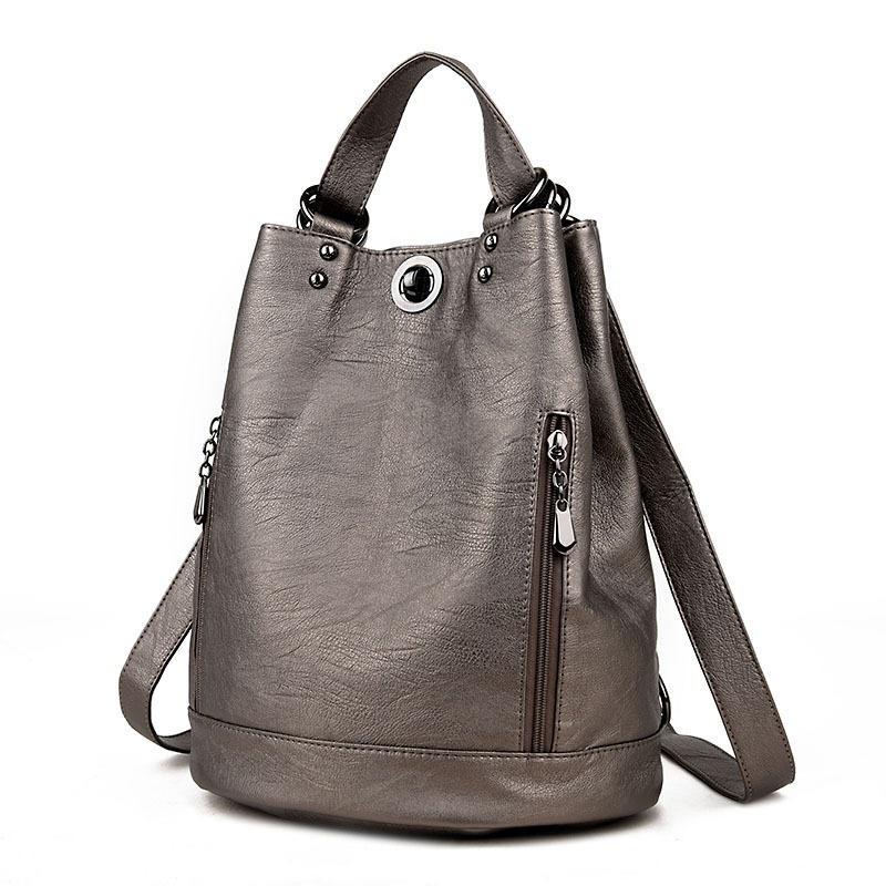 Durable Fashion Women Pu Leather Black Bagpack Female Rucksack Shoulder Bag