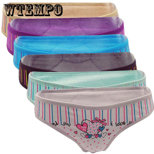 WTEMPO 6 Pcs/Lot Cotton Women's Briefs Sexy Low-Waist Panties Ladies Briefs Cotton Briefs Underwear