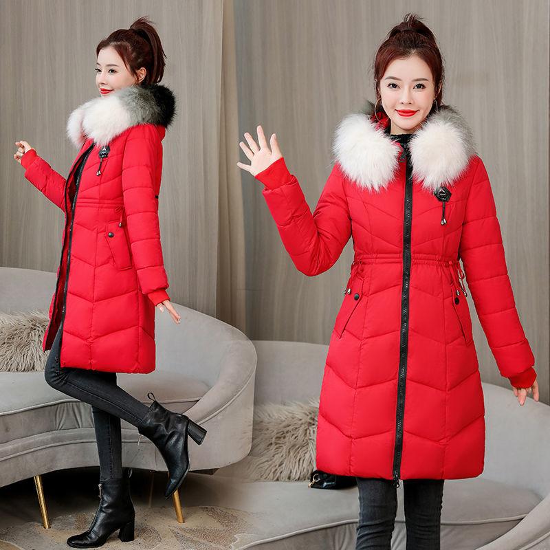 Large Fur Collar Women's Fashion Trend Cotton-padded Jacket Over The Knee Mid-length Women's Slim Slimming Warm Plus Size Winter Jacket