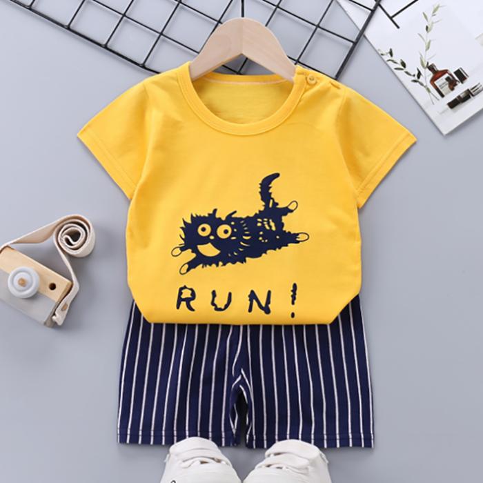 Children's Short Sleeve Suit Korean Style Boys and Girls Set Printing T-shirt + Shorts Two Piece Set