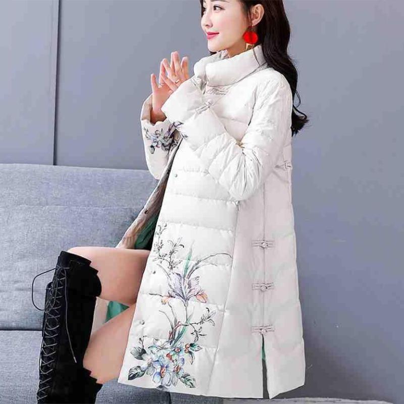 Women's Solid Color Down Jacket Mid-length Down Jacket Winter Korean Style Loose Coat Warm Stand-collar Down Jacket Quilted Jacket