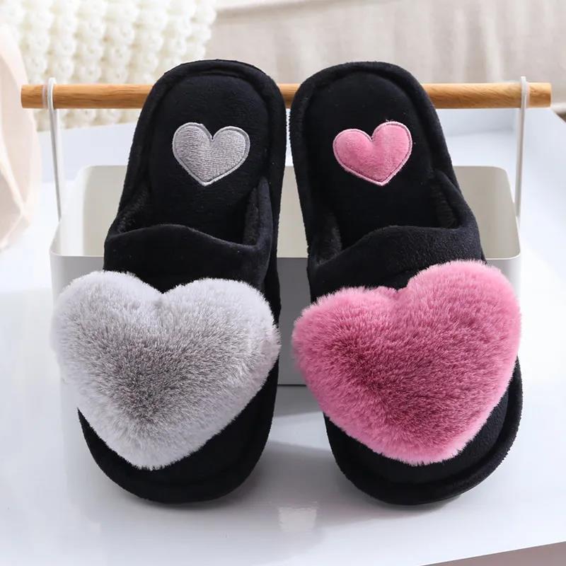 Autumn and Winter Pure Cotton Slippers Big Love Indoor Non-slip Soft-soled Shoes Warm Simple and Comfortable Casual Plush Cotton Shoes