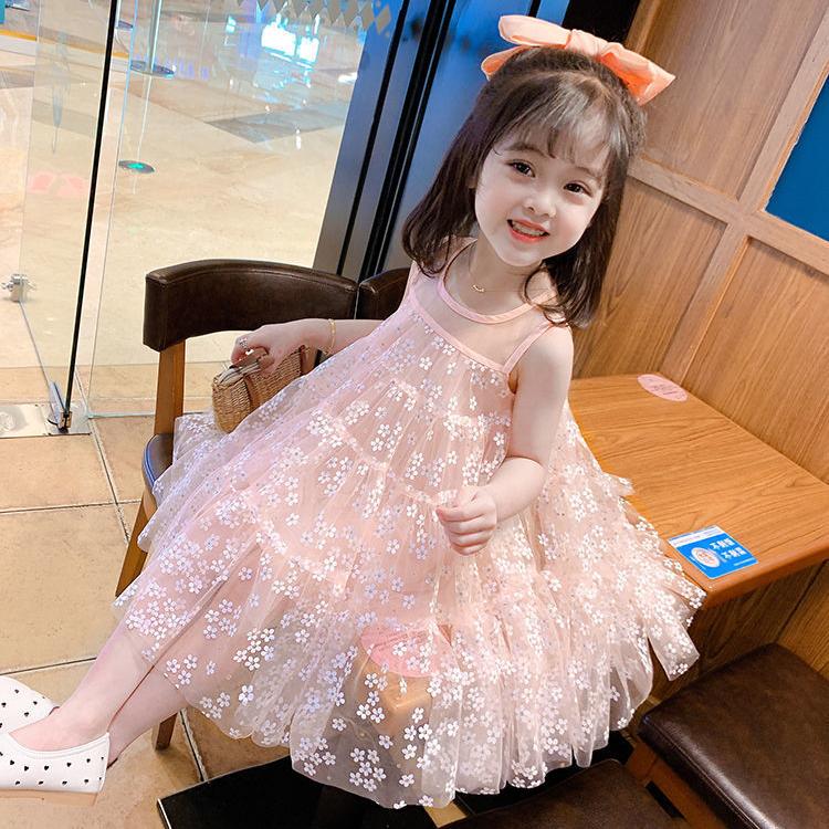 Girls Christmas Costume Lace Princess Dress Kids Sleeveless Summer Sequin Flowers Clothing Children New Year Birthday Party