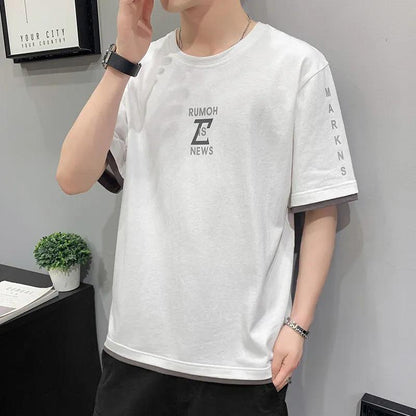 Short-sleeved T-shirt Men's Top Summer Tide Brand Half-sleeved Clothes Round Neck Printing T-shirt Bottoming Shirt