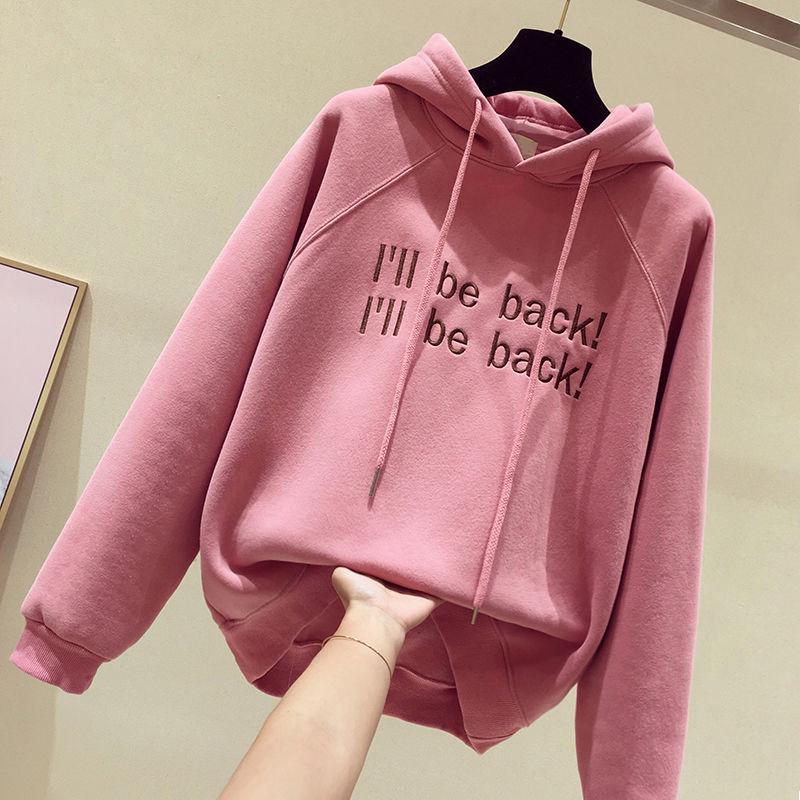 Large size long sleeve warm hooded Tops autumn and winter sweater pure cotton women's jersey wild