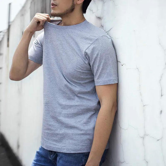 Summer Men's White Short-sleeved Fashion Trend Round Neck Solid Color Fit Bottoming T-shirt Pure Cotton