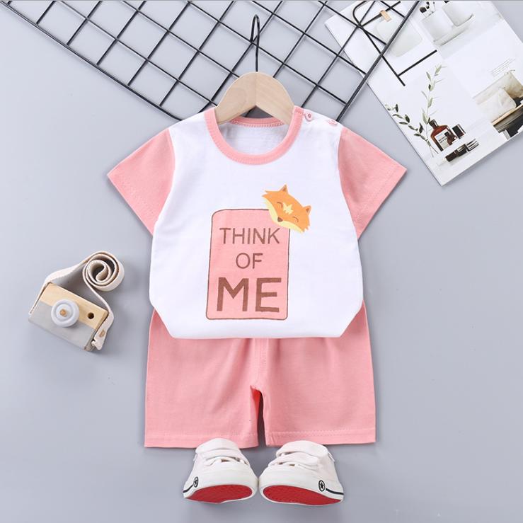 Children's Short Sleeve Suit Korean Style Boys and Girls Set Printing T-shirt + Shorts Two Piece Set