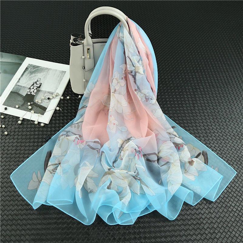 Printed Chiffon Silk Scarf Women 90*180cm Oversized Sunscreen Holiday Seaside Beach Shawl