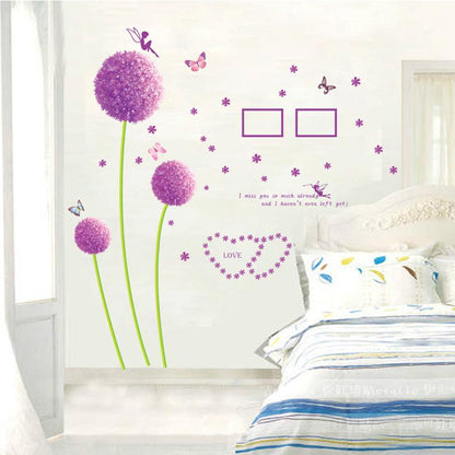 Purple [Flower ball dandelion] romantic I miss you wall stickers Elf butterfly warm wallpaper