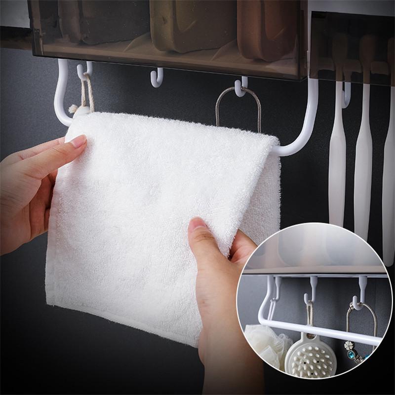 Dust-proof Wall-mounted Toothbrush Holder Set with Towel Rack Toothpaste Squeezer Cups