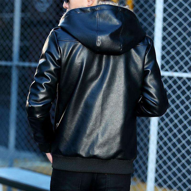 Men's Leather Jacket Winter Plus Velvet Thickening Korean Style Trendy Handsome Slim Men's Leather Jacket