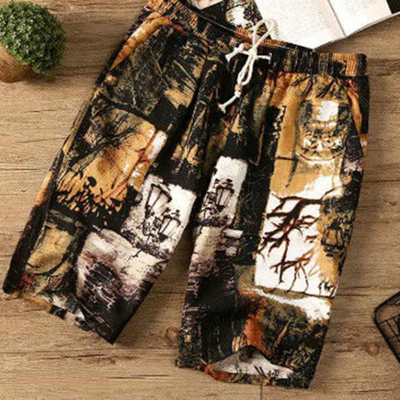 Summer Beach Pants Men's Casual Flower Shorts Men's Summer Big Pants Boys Cotton Five-point Pants Pants Loose Large Size