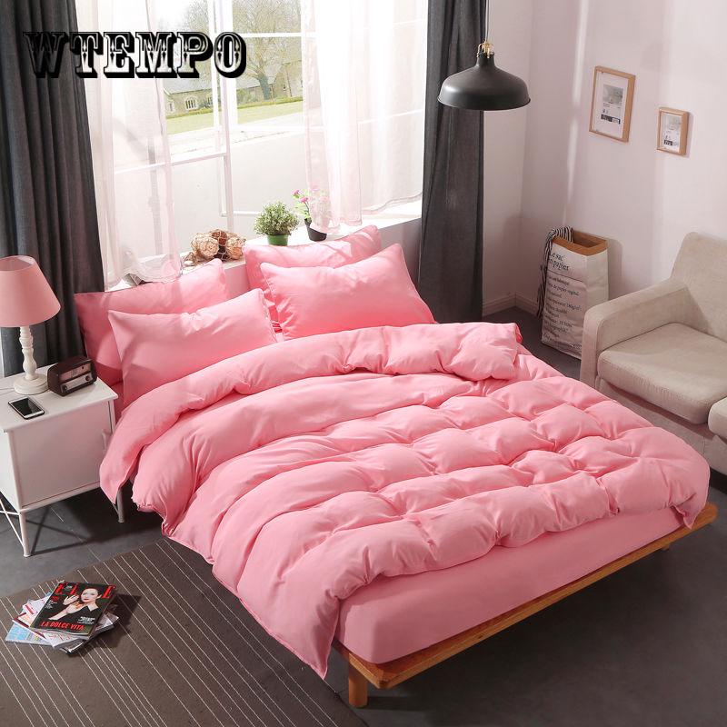 Solid Color Bedding Set Super King Duvet  Cover 4pcs Plaid AB Side Bedclothes Soft Pillowcases