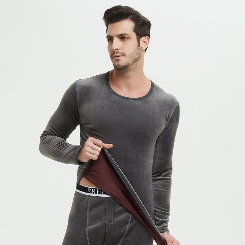 Men Winter Plus Velvet Thicken Thermal Underwear Tight Suit Wearable Comfortable Versatile Soft Lining O-neck Male Pajamas Spring Long Sleeve Clothes