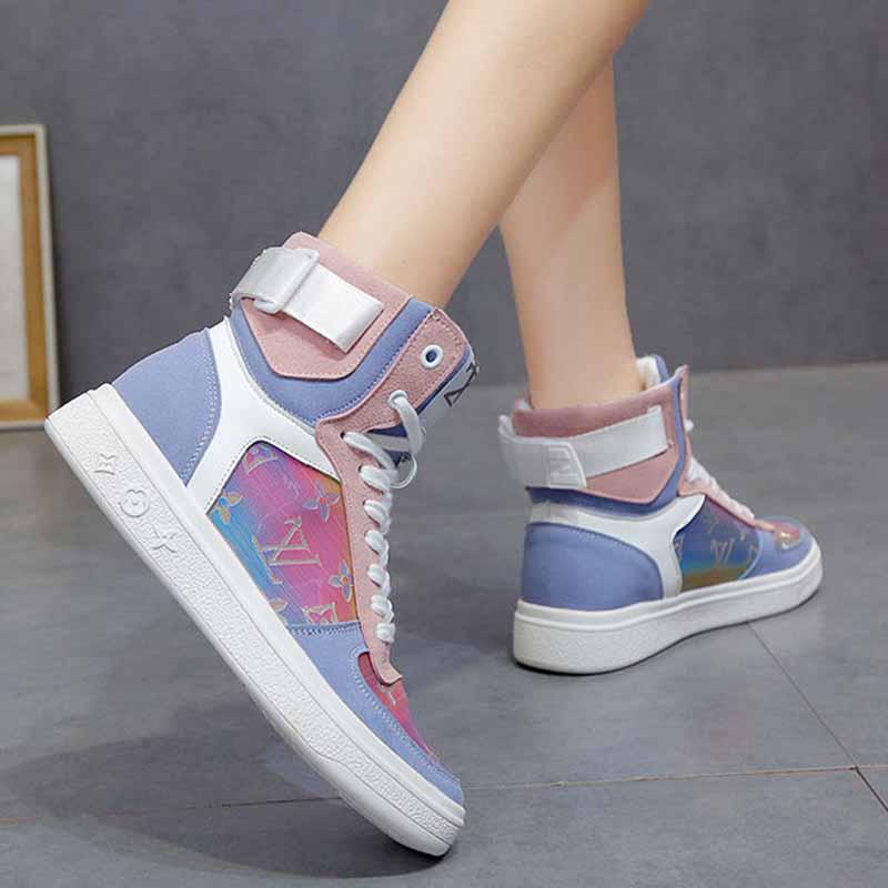 Plus Size 35-40 Summer Women Leather High-top Sneakers Students Breathable Running Basketball Shoes Shockproof Non-slip Skate Shoes