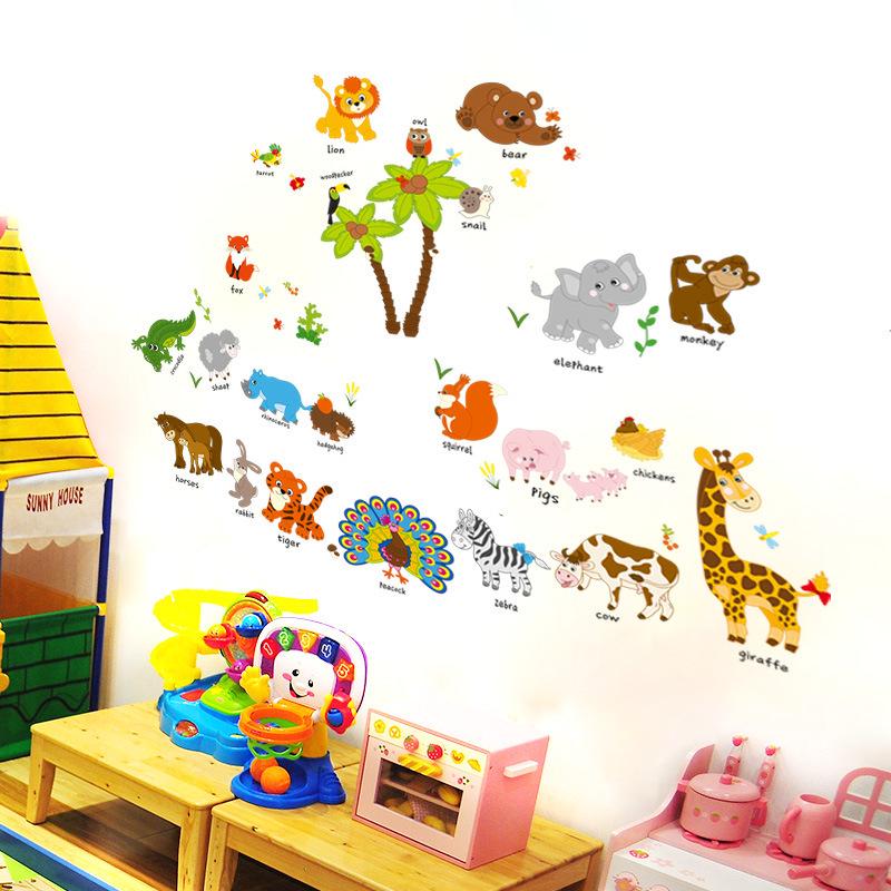 children's early education stickers animal English wall stickers kindergarten classroom decorative