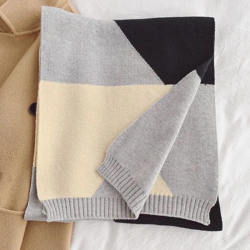 Winter Women's Knitted Scarf Korean Fashion Color Matching Wool Scarf Thickened Long Warm Scarf Shawl