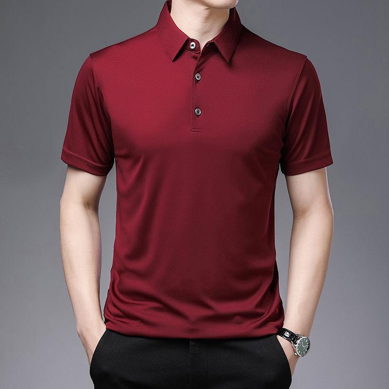 Men's Short-sleeved  Fir Lapel Thin Spring and Summer New Short-sleeved Solid Color T-shirt Young and Middle-aged Dad Casual