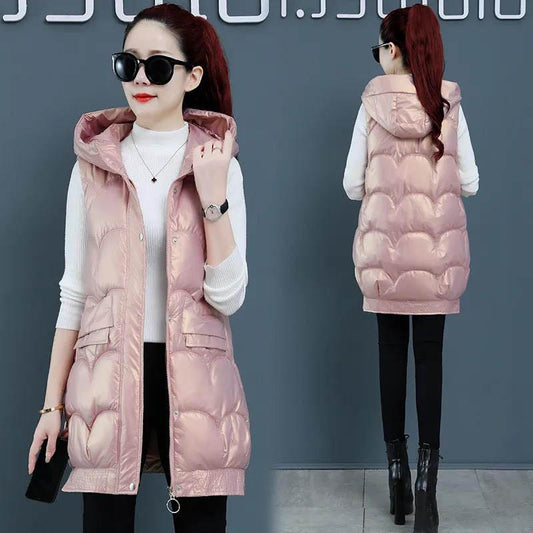 Disposable Bright Face Down Cotton Vest Women Mid-length Autumn and Winter Thick Vest Outer Wear Vest Jacket