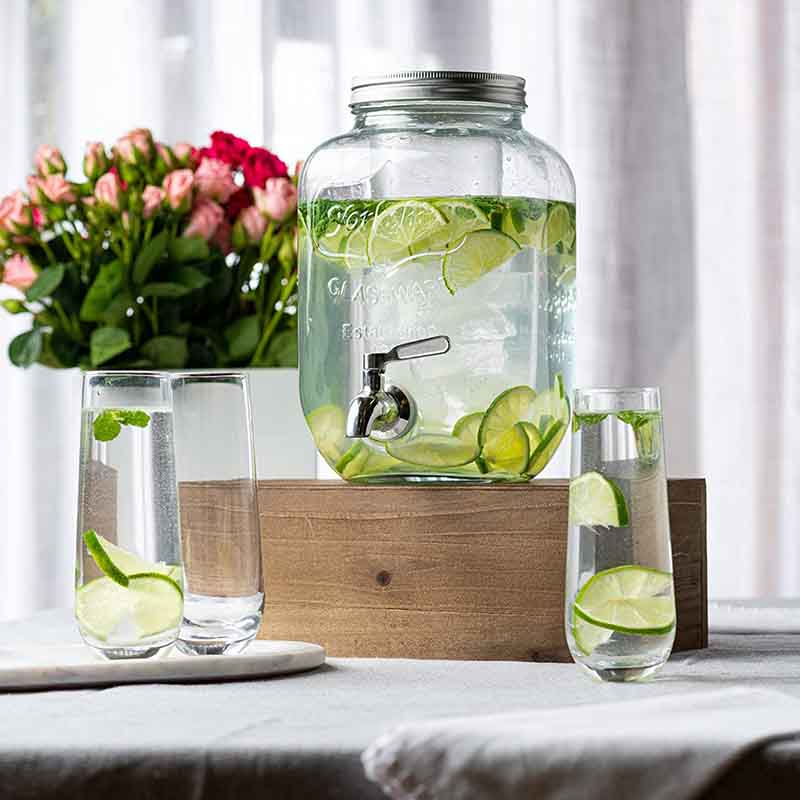 Glass Water Dispenser with Faucet Coke Bucket Storage Jar Glass Drink Dispenser