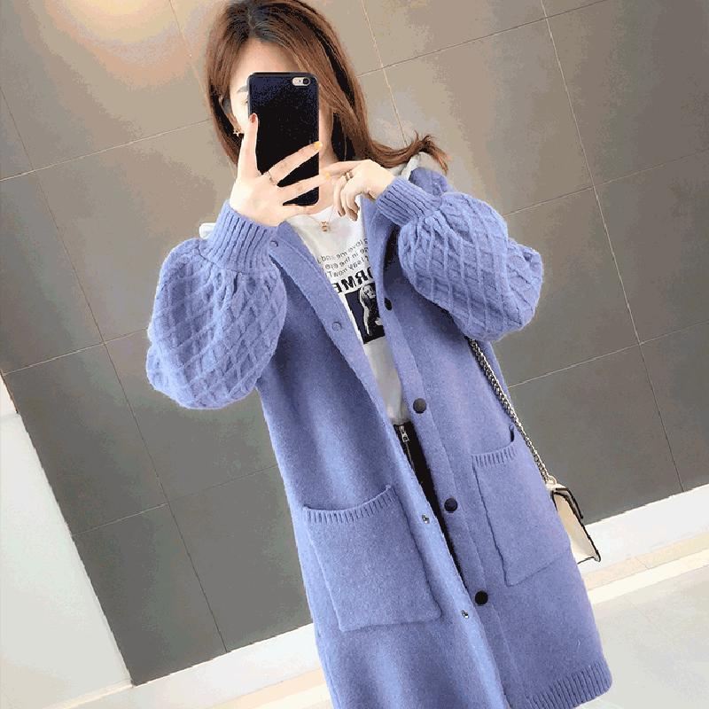 Autumn and Winter Knitted Plus Size Sweater Mid-length Korean Loose Sweater Thickened Simple Casual Women's Hoodie