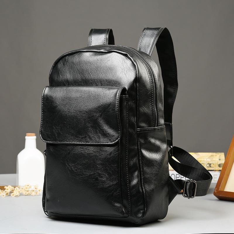 College Backpack Men Black Large Capacity Waterproof Leather Outdoor Sports Travel Business Bag