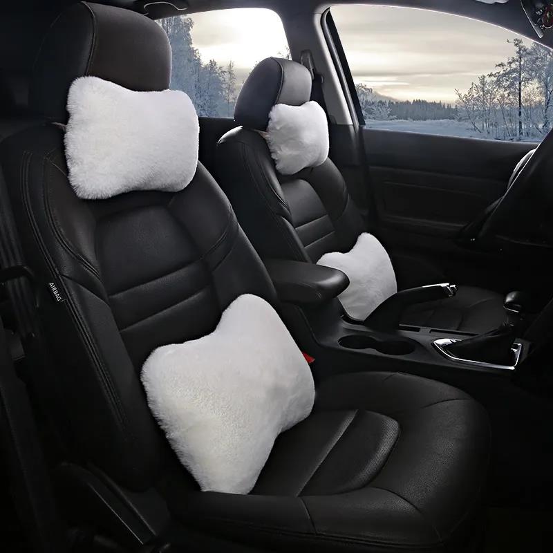 Car 4pcs Pillow Neck Pillow Imitation Rabbit Plush Bone Head Pillow Waist Pillow Waist Bolster Car Waist Back Suit General Plush Cushion