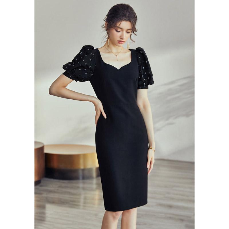 Kpop Puff Sleeve Sexy Low Collar Slim Black Dresses Woman Elegant Simple High Street Female Fashion Party Club Mini Dress