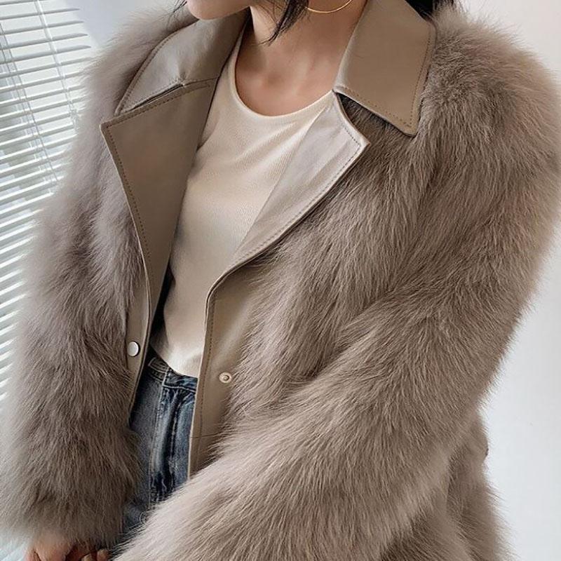 Fur Coat Winter Ladies Vintage Fashion V-neck Thickening Warm Mid-length Fur All-in-one Plush Jacket