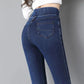 Women's Elastic Waist High Waist Jeans Spring and Autumn Thin Stretch Abdominal Pants Ladies Leggings Large Size Skinny Pants Pencil Jeans