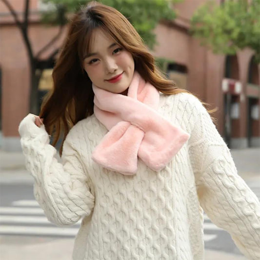 Autumn and Winter Korean Version of The Rex Rabbit Fur Scarf Wild Solid Color Warmth Thickened Plush Cross Bib