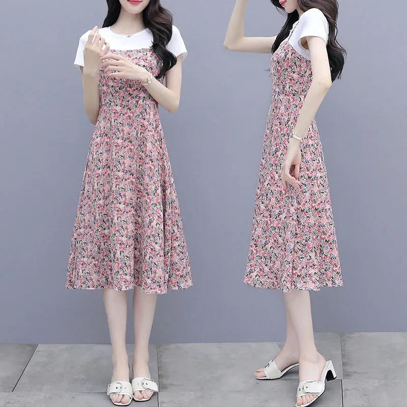 Pastoral Style Floral Dress Female Light Mature Temperament Was Thin Covering The Meat Over The Knee Long Skirt Ladies Mid-length Casual Dress