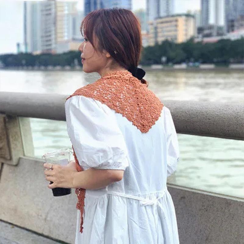 Floral Lace Hollow Small Shawl Thin Silk Scarf Wild Short Sun Protection Small Waistcoat Outside with A Small Scarf Mother Silk Scarf Bag Decoration