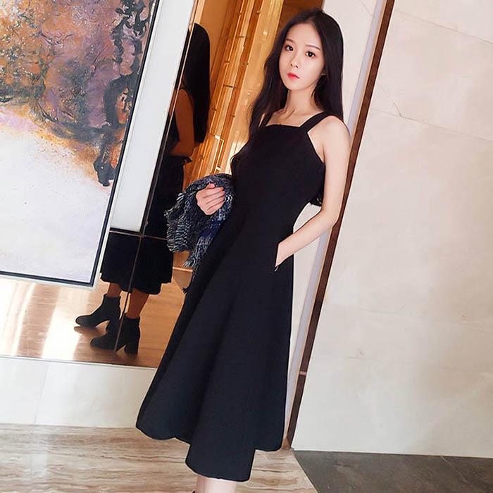 Pofulove S-3XL Women Frosty Long Black Camisole Dress Sexy Slim Sleeveless Dress A-line Dresses