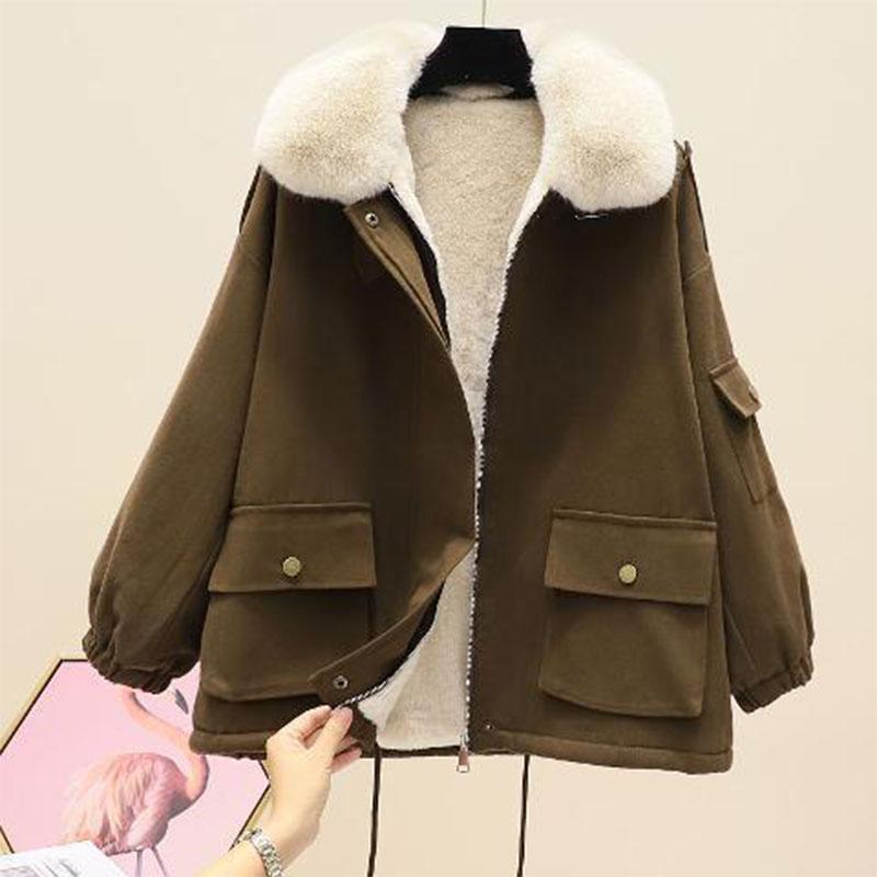 Winter Wear Pie Overcomes The 2021 New Korean Version of Loose Large Size Tooling Pockets Plus Cashmere Cotton Coat To Keep Warm Short Cotton Coat