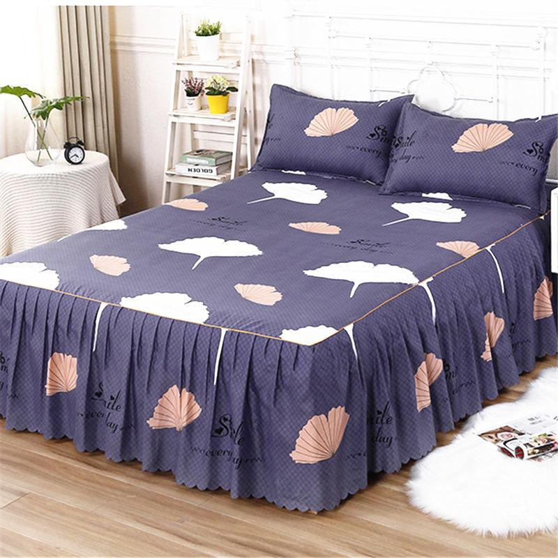 Bed Skirt and Pillowcase Three-piece Bedspread Mattress Protector Sheet Bed Cover Non-slip Bed Sheet