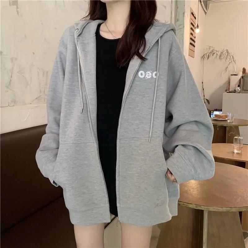 Autumn Sweater Student Cute Hooded Cardigan Sweater Female Ins Plus Velvet Thick Zipper Jacket Long Sleeve Cardigans for Women