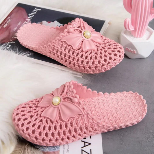 Women Summer Baotou Slippers Soild Color Light Flat Casual Slippers Anti-slip Soft Sole Outdoor Slippers