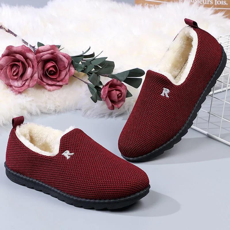 Women's Cotton Shoes Plus Velvet Padded Shoes Casual Shoes Soft-soled Non-slip Mother Shoes Plus Velvet Lightweight Cotton Shoes