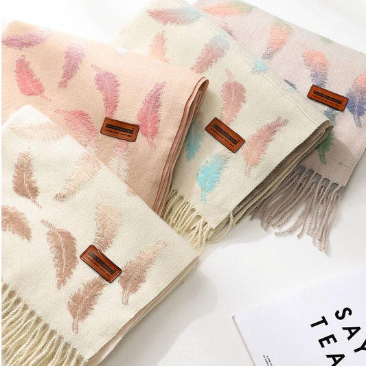 Scarf for Women Wool Scarves Feather Printing Winter Women's Ladies Cashmere Scarfs Female Shawl