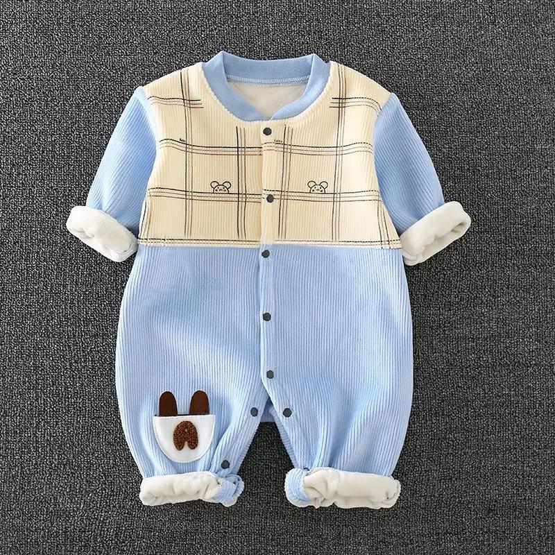 BABY BODYSUIT Autumn and Winter Style Plush Thickened Boys and Girls Baby Cute Ha Clothes Newborn Warm Clothes Outdoor Climbing Clothes