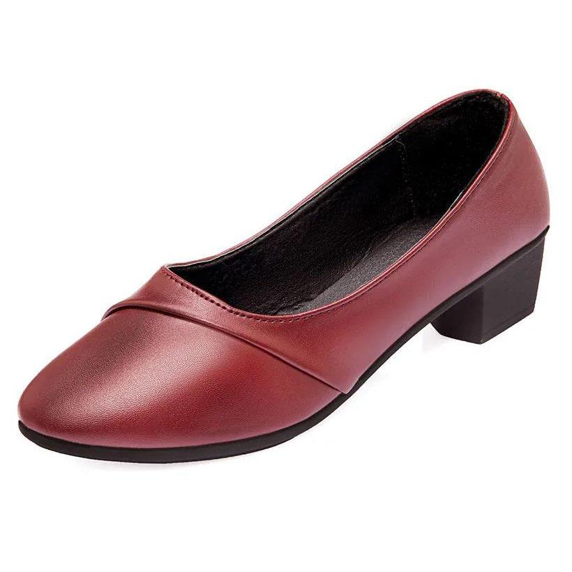 Women's Spring and Autumn Single Shoes Shallow Mouth Round Toe Soft Leather Shoes Soft Sole Low Heels All-match Work Shoes