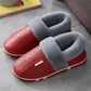 Bag Heel PU Leather Waterproof Winter Couple Cotton Slippers Men's Indoor Household Non-slip Home Warm Cotton Shoes Women