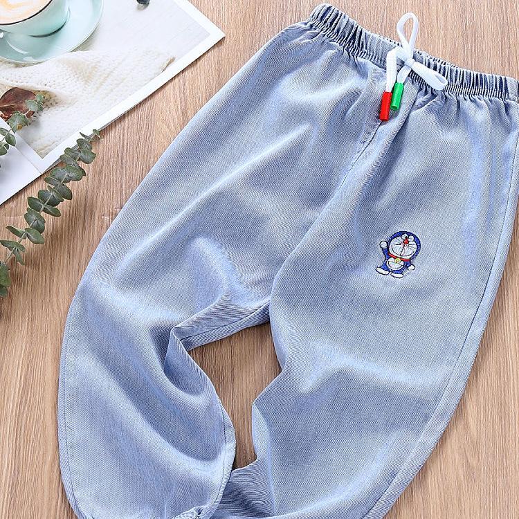 Children's Mosquito Pants Boys and Girls Spring and Autumn Thin Sports Jeans Embroidery Casual Pants Knickerbockers Denim